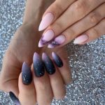 Дизайн ногтей Гроза в фиолетовом и черном цвете с серебристыми блестками