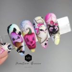 Хэллоуинский дизайн ногтей с забавными 3Д рисунками тыквы, привидения, паука, мороженого