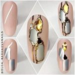 Кремовые светлые ногти с необычным золотистым декором "слеза единорога"